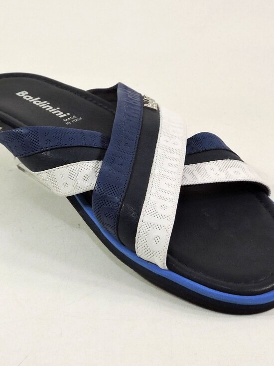 BALDININI ?? MEN\'S BLUE & WHITE SOFT LEATHER COMFORT FLAT SUMMER SANDALS main image 6